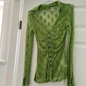 Free People green flower lace shirt